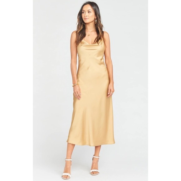 Show Me Your Mumu Dresses & Skirts - NWT Show Me Your Mumu Verona Cowl Dress True Gold Luxe Satin M